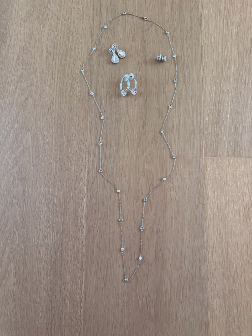Silver-Tone Crystal Jewelry Bundle | Long Station Necklace & Earrings